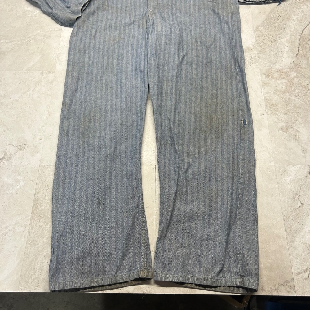 Red Kap Herringbone Coveralls Blue Mens 42-RG Vintage Workwear Distressed USA - Picture 2 of 15